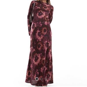 ASOS DESIGN polyester slash neck maxi dress in red blurred floral print